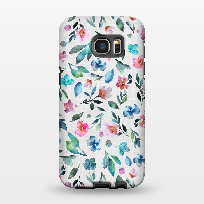 Galaxy S7 EDGE StrongFit Beautiful watercolor florals tossed on a textured background by Paula Ohreen