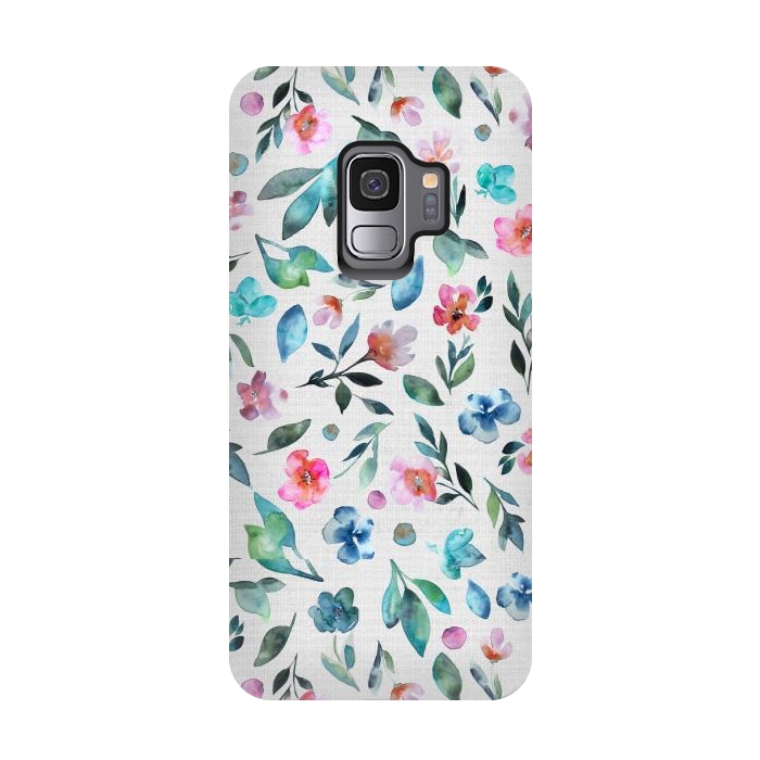 Galaxy S9 StrongFit Beautiful watercolor florals tossed on a textured background by Paula Ohreen