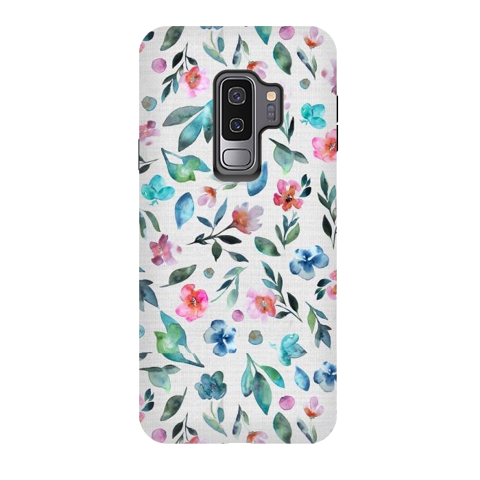 Galaxy S9 plus StrongFit Beautiful watercolor florals tossed on a textured background by Paula Ohreen