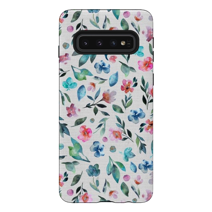 Galaxy S10 StrongFit Beautiful watercolor florals tossed on a textured background by Paula Ohreen