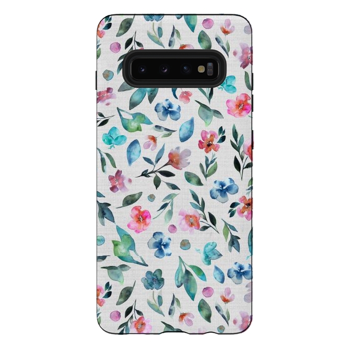 Galaxy S10 plus StrongFit Beautiful watercolor florals tossed on a textured background by Paula Ohreen