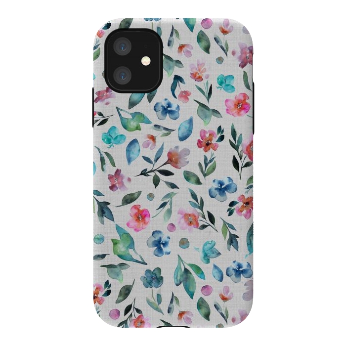 iPhone 11 StrongFit Beautiful watercolor florals tossed on a textured background by Paula Ohreen