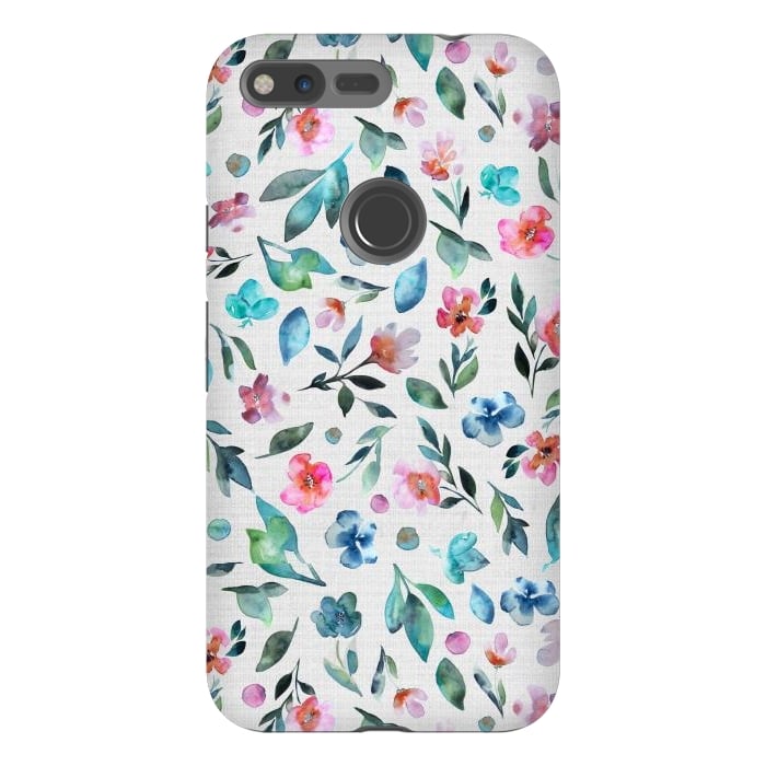 Pixel XL StrongFit Beautiful watercolor florals tossed on a textured background by Paula Ohreen