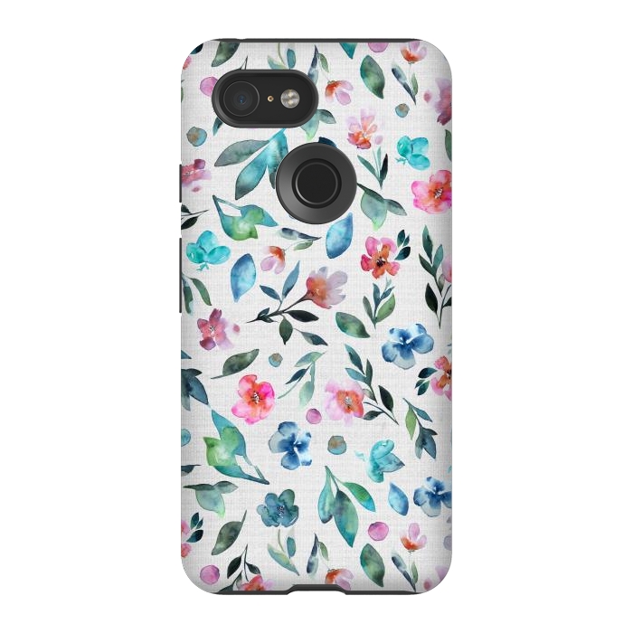 Pixel 3 StrongFit Beautiful watercolor florals tossed on a textured background by Paula Ohreen