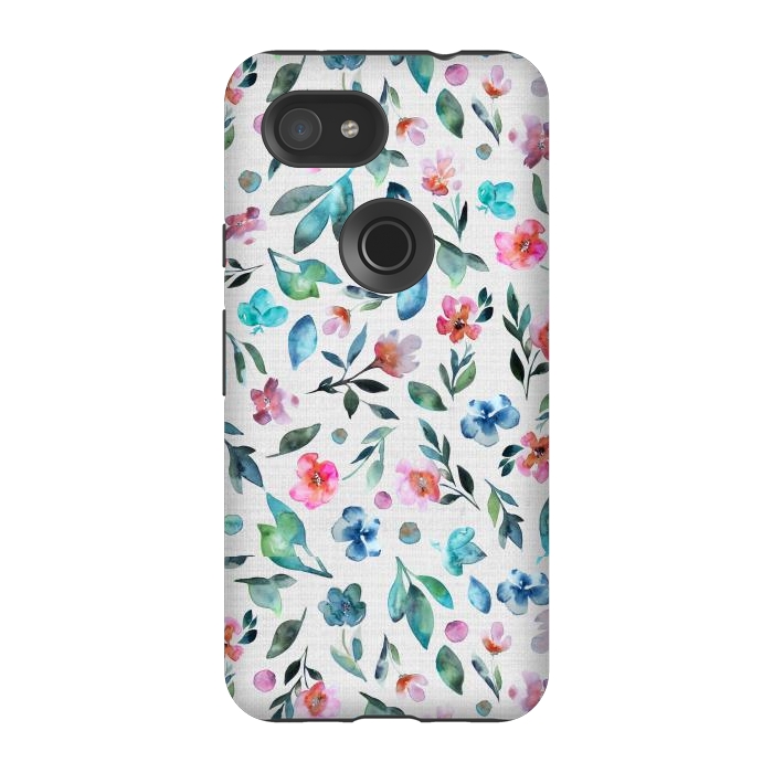 Pixel 3A StrongFit Beautiful watercolor florals tossed on a textured background by Paula Ohreen