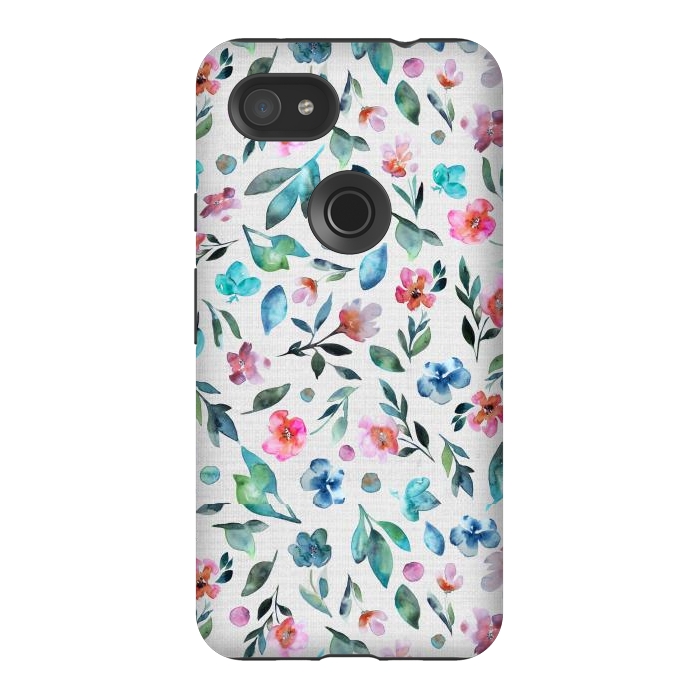 Pixel 3AXL StrongFit Beautiful watercolor florals tossed on a textured background by Paula Ohreen