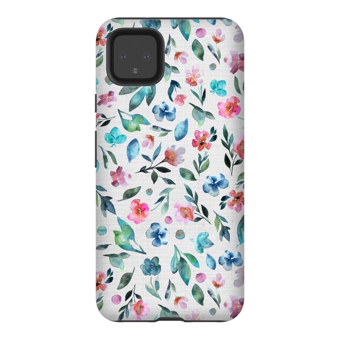 Pixel 4XL StrongFit Beautiful watercolor florals tossed on a textured background by Paula Ohreen