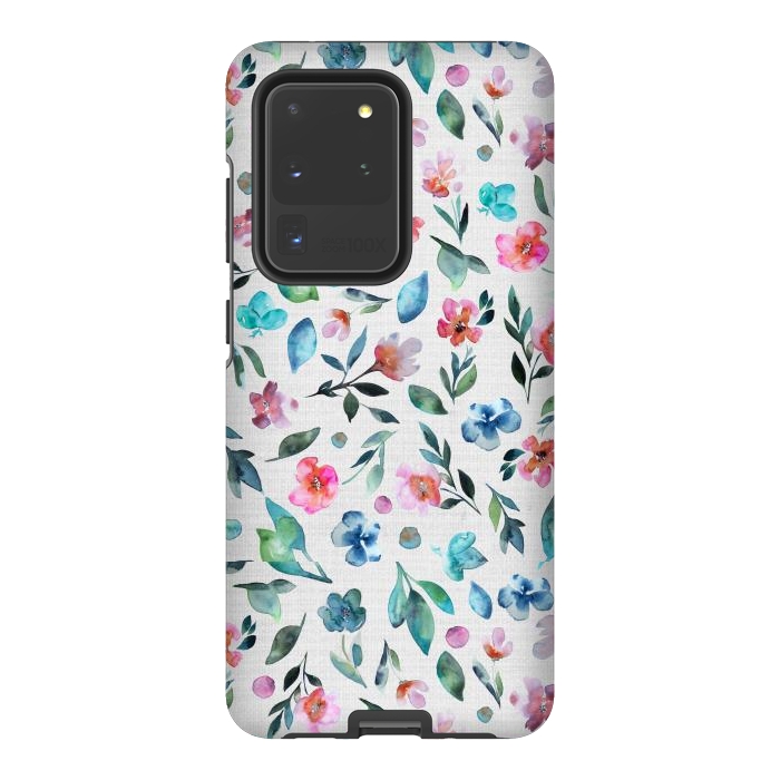 Galaxy S20 Ultra StrongFit Beautiful watercolor florals tossed on a textured background by Paula Ohreen