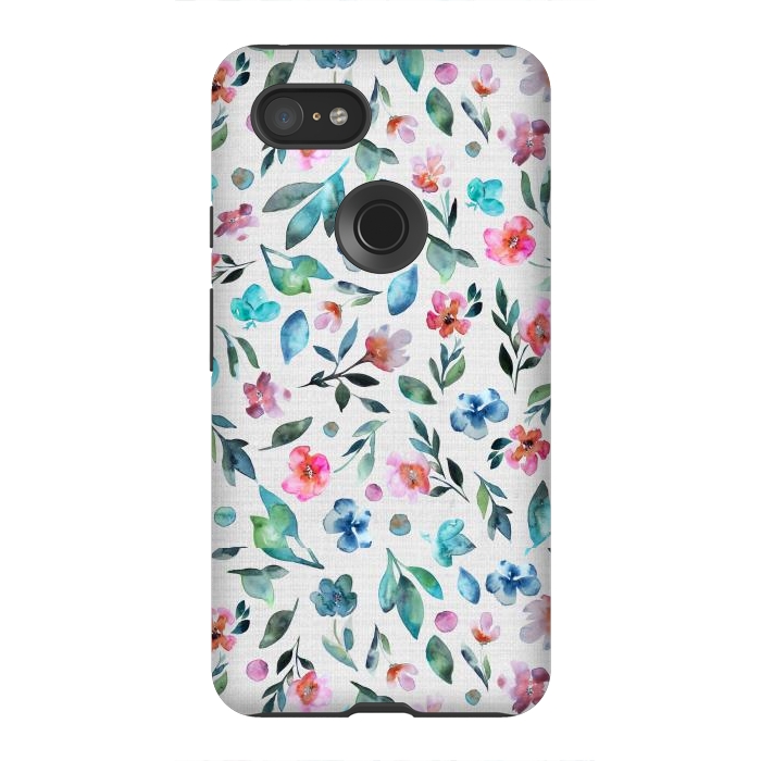 Pixel 3XL StrongFit Beautiful watercolor florals tossed on a textured background by Paula Ohreen