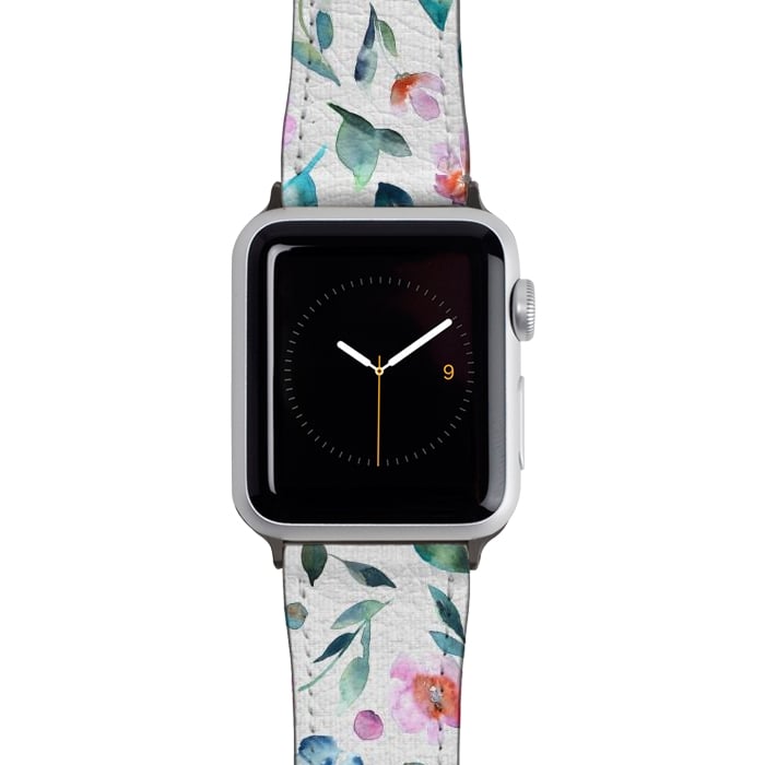 Watch 38mm / 40mm Strap PU leather Beautiful watercolor florals tossed on a textured background by Paula Ohreen