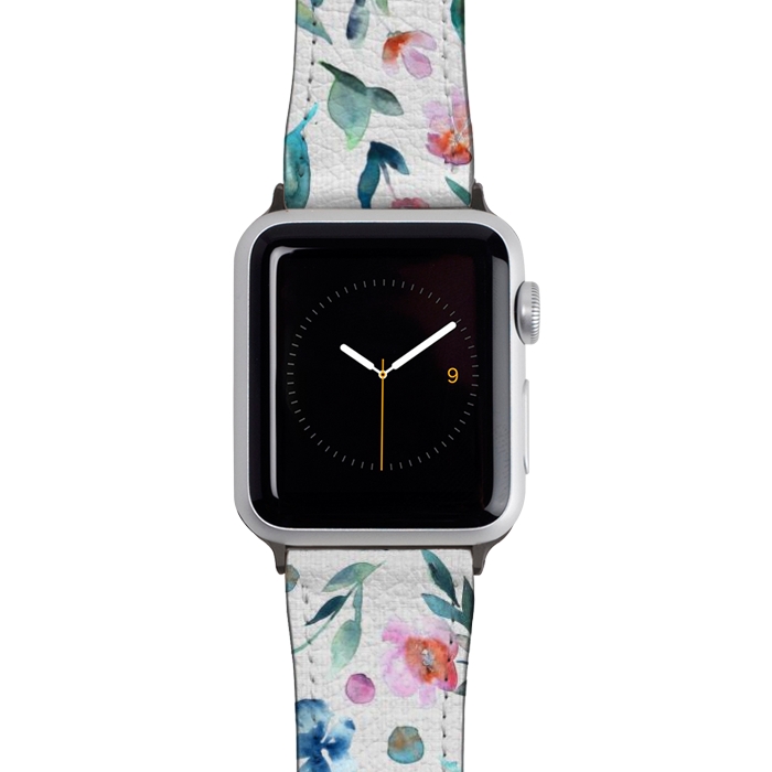 Watch 42mm / 44mm Strap PU leather Beautiful watercolor florals tossed on a textured background by Paula Ohreen