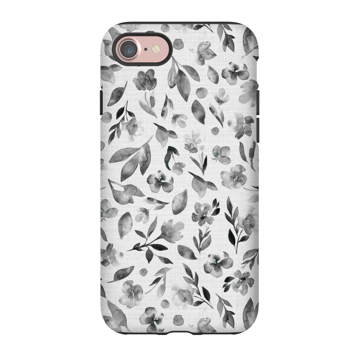 iPhone 7 StrongFit Watercolor Textured Floral Toss - Black and White by Paula Ohreen