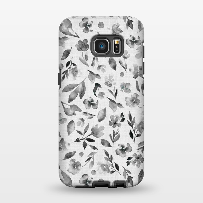 Galaxy S7 EDGE StrongFit Watercolor Textured Floral Toss - Black and White by Paula Ohreen