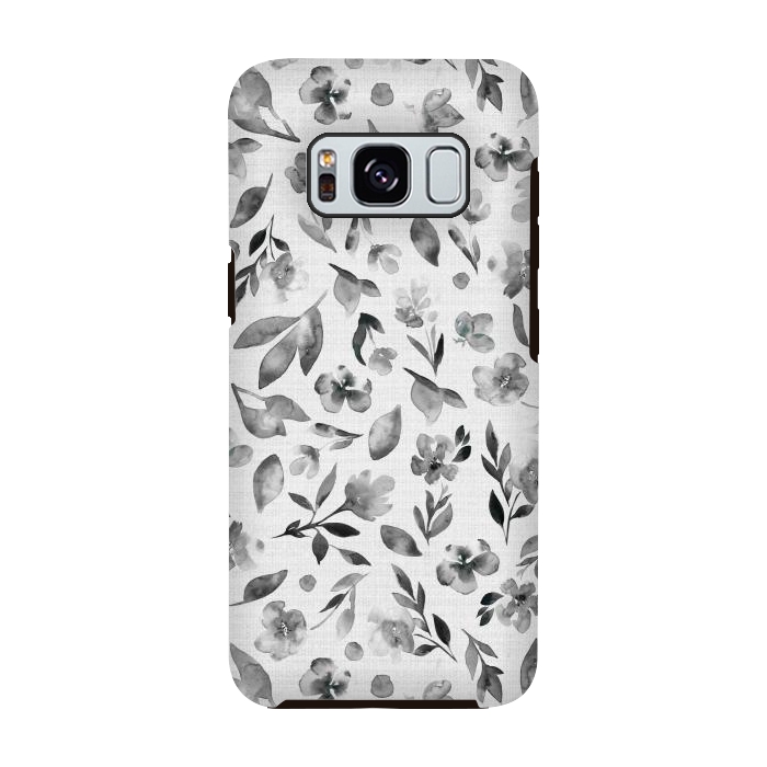 Galaxy S8 StrongFit Watercolor Textured Floral Toss - Black and White by Paula Ohreen