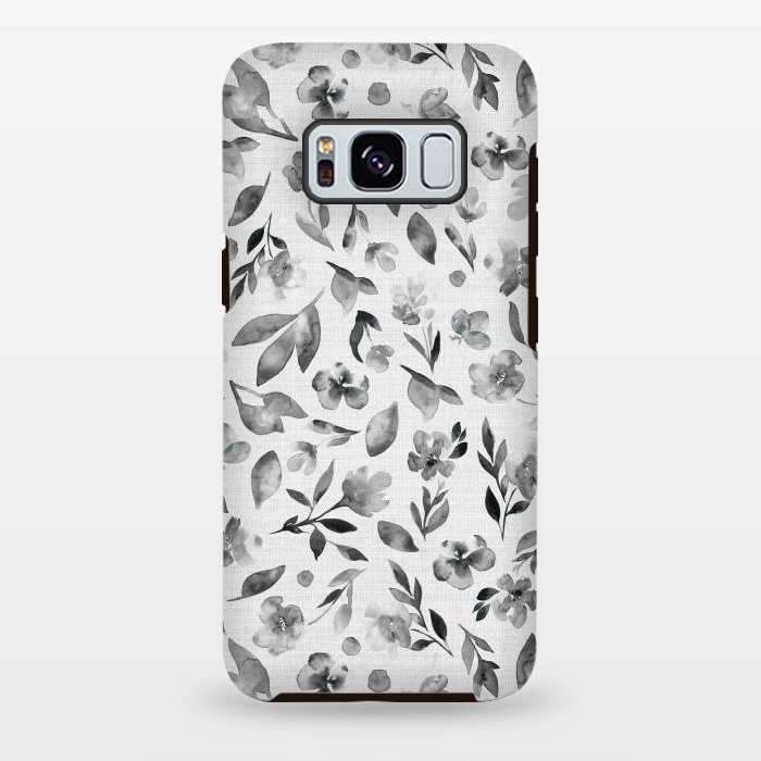 Galaxy S8 plus StrongFit Watercolor Textured Floral Toss - Black and White by Paula Ohreen
