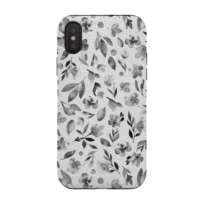 iPhone Xs / X StrongFit Watercolor Textured Floral Toss - Black and White by Paula Ohreen