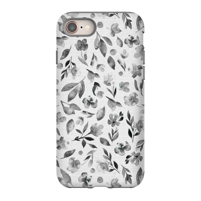 iPhone 8 StrongFit Watercolor Textured Floral Toss - Black and White by Paula Ohreen
