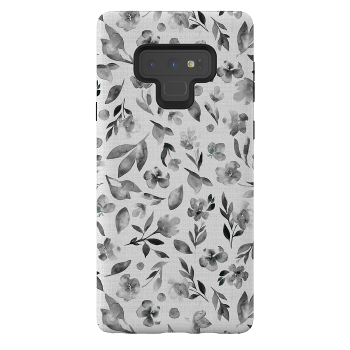 Galaxy Note 9 StrongFit Watercolor Textured Floral Toss - Black and White by Paula Ohreen
