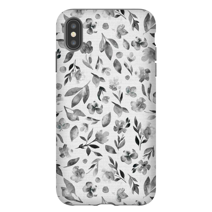 iPhone Xs Max StrongFit Watercolor Textured Floral Toss - Black and White by Paula Ohreen
