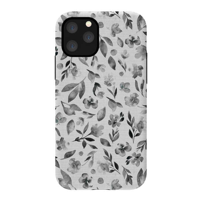 iPhone 11 Pro StrongFit Watercolor Textured Floral Toss - Black and White by Paula Ohreen