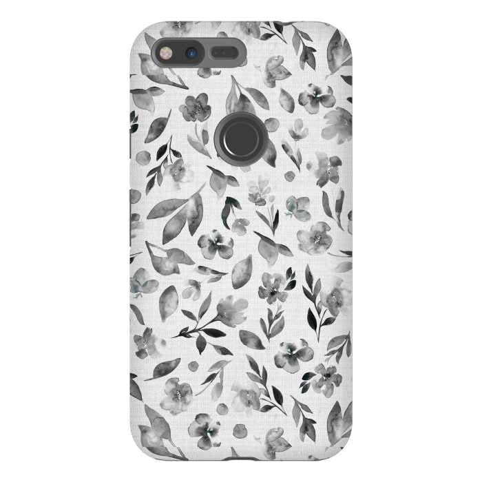 Pixel XL StrongFit Watercolor Textured Floral Toss - Black and White by Paula Ohreen