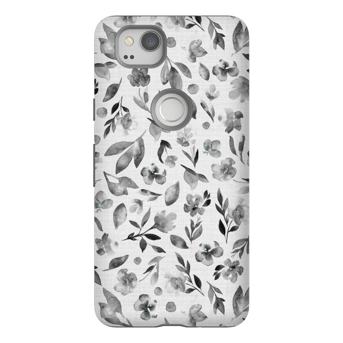 Pixel 2 StrongFit Watercolor Textured Floral Toss - Black and White by Paula Ohreen