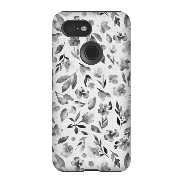Pixel 3 StrongFit Watercolor Textured Floral Toss - Black and White by Paula Ohreen