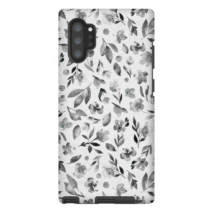 Galaxy Note 10 plus StrongFit Watercolor Textured Floral Toss - Black and White by Paula Ohreen