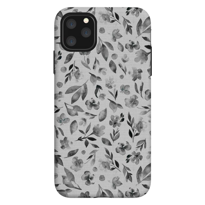 iPhone 11 Pro Max StrongFit Watercolor Textured Floral Toss - Black and White by Paula Ohreen