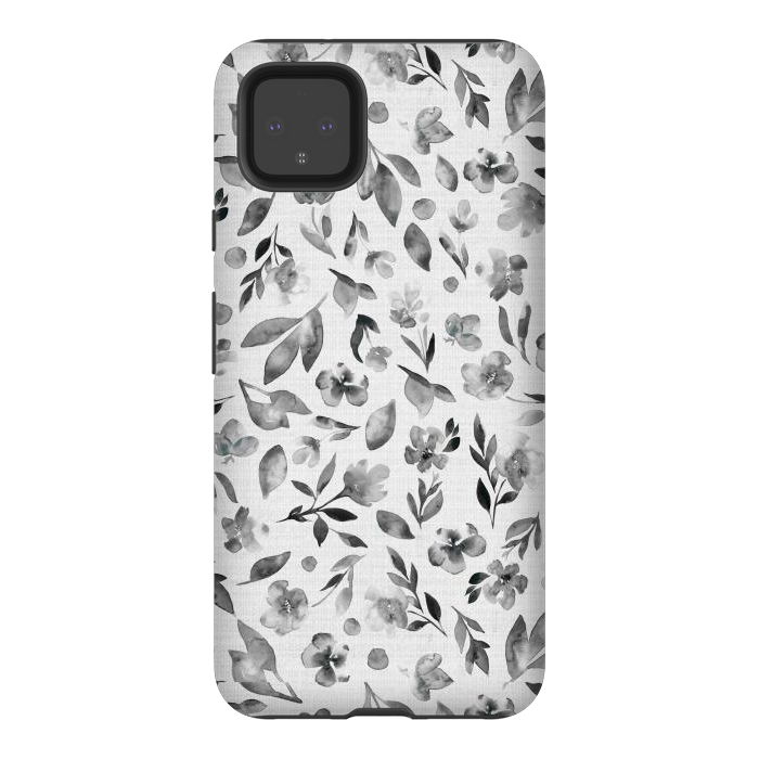 Pixel 4XL StrongFit Watercolor Textured Floral Toss - Black and White by Paula Ohreen