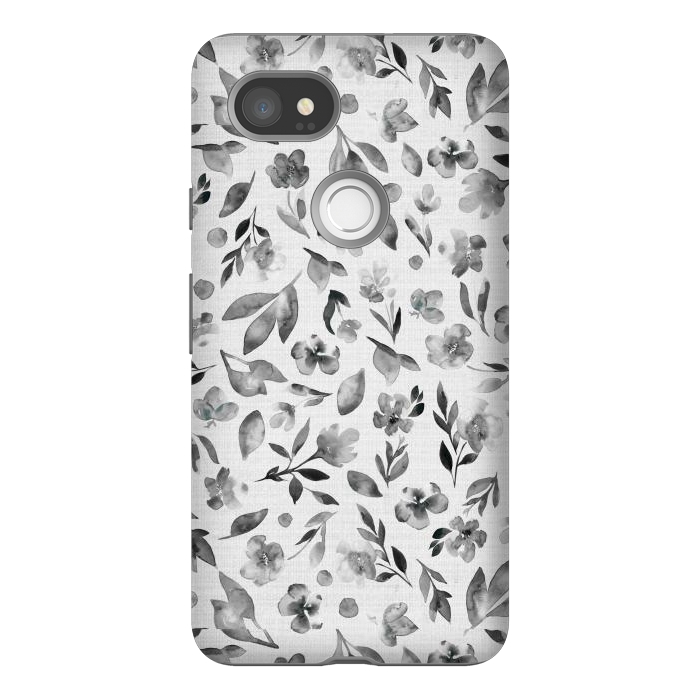Pixel 2XL StrongFit Watercolor Textured Floral Toss - Black and White by Paula Ohreen