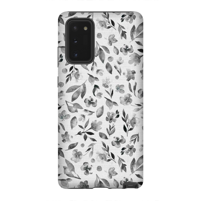 Galaxy Note 20 StrongFit Watercolor Textured Floral Toss - Black and White by Paula Ohreen