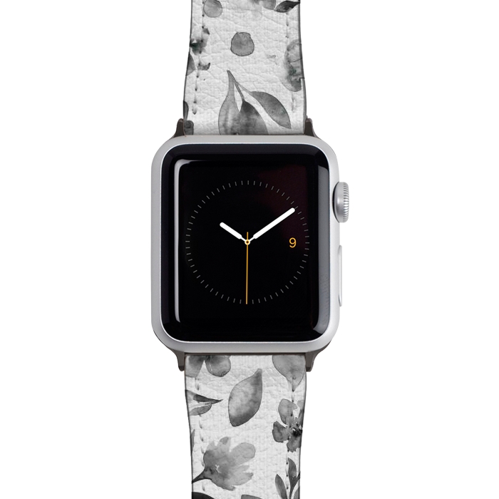 Watch 38mm / 40mm Strap PU leather Watercolor Textured Floral Toss - Black and White by Paula Ohreen