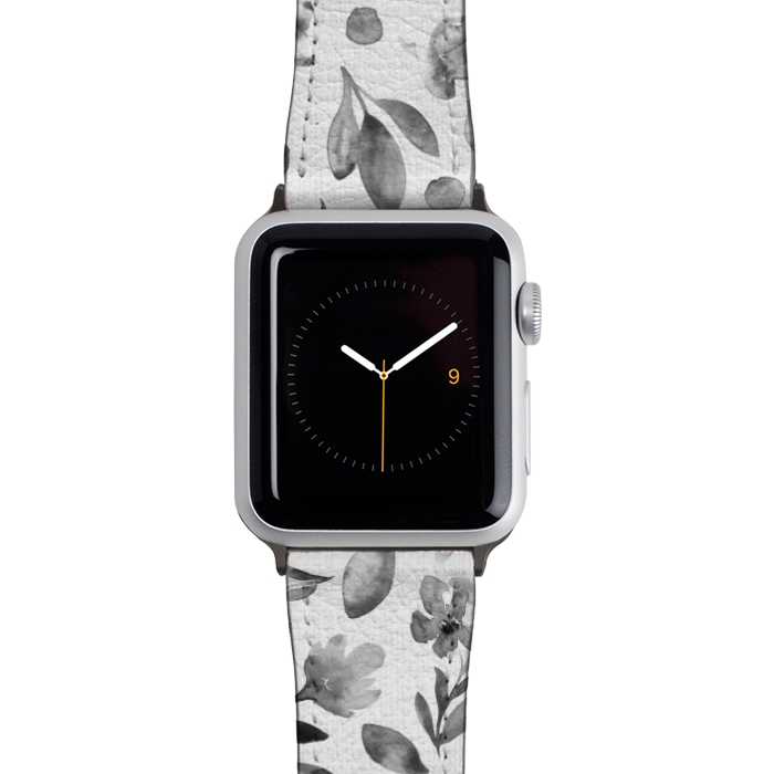 Watch 42mm / 44mm Strap PU leather Watercolor Textured Floral Toss - Black and White by Paula Ohreen