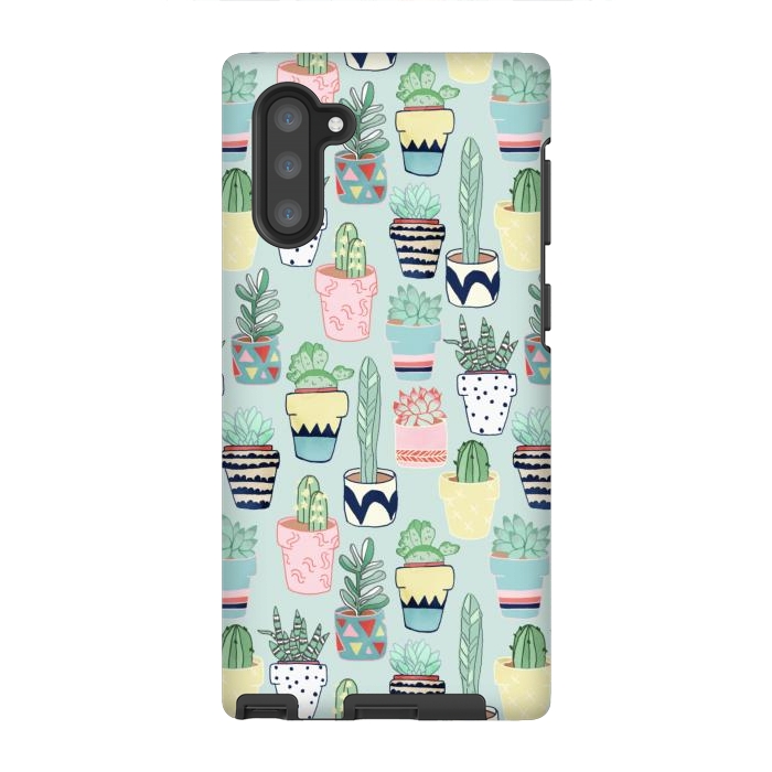 Galaxy Note 10 StrongFit Cute Cacti In Pots on Mint Green by Tangerine-Tane
