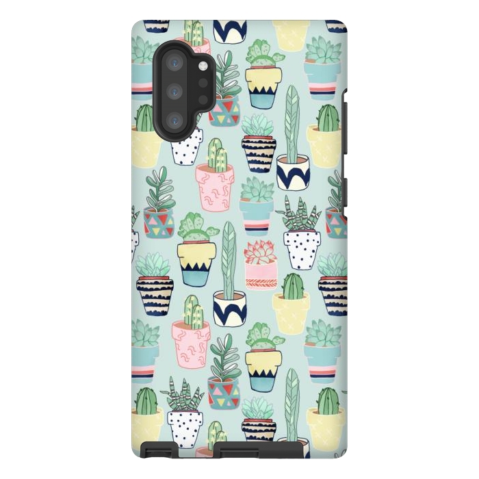 Galaxy Note 10 plus StrongFit Cute Cacti In Pots on Mint Green by Tangerine-Tane