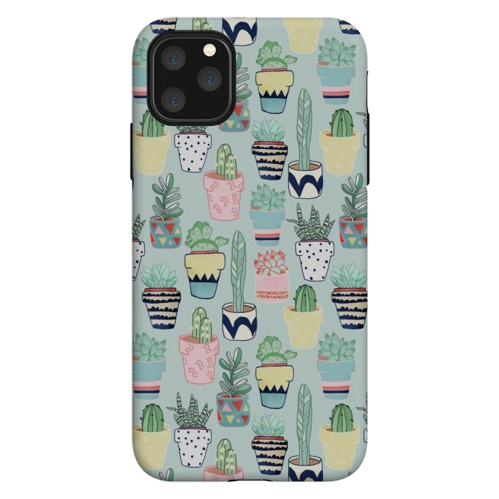 iPhone 11 Pro Max StrongFit Cute Cacti In Pots on Mint Green by Tangerine-Tane