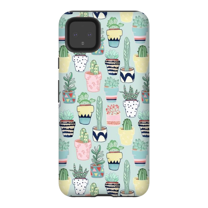 Pixel 4XL StrongFit Cute Cacti In Pots on Mint Green by Tangerine-Tane