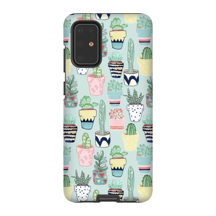 Galaxy S20 Plus StrongFit Cute Cacti In Pots on Mint Green by Tangerine-Tane