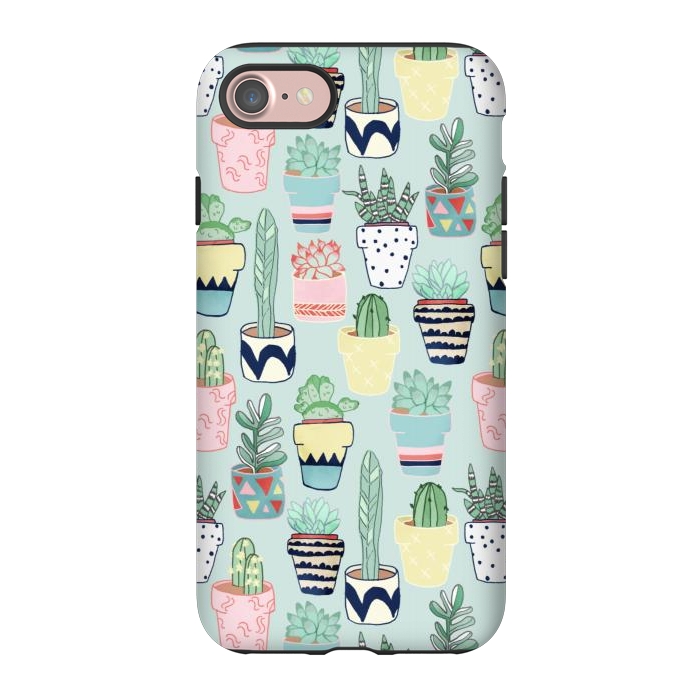 iPhone 7 StrongFit Cute Cacti In Pots on Mint Green by Tangerine-Tane