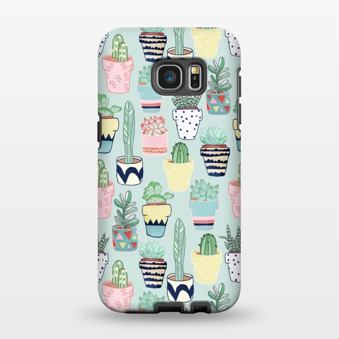 Galaxy S7 EDGE StrongFit Cute Cacti In Pots on Mint Green by Tangerine-Tane