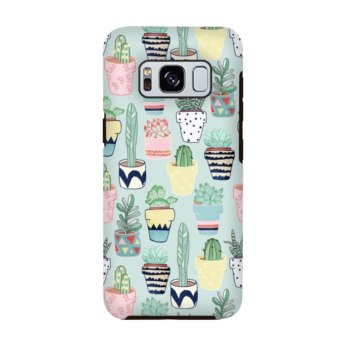 Galaxy S8 StrongFit Cute Cacti In Pots on Mint Green by Tangerine-Tane