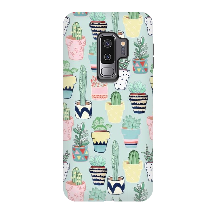 Galaxy S9 plus StrongFit Cute Cacti In Pots on Mint Green by Tangerine-Tane