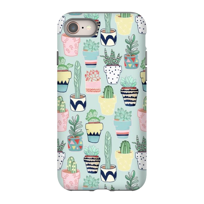 iPhone 8 StrongFit Cute Cacti In Pots on Mint Green by Tangerine-Tane