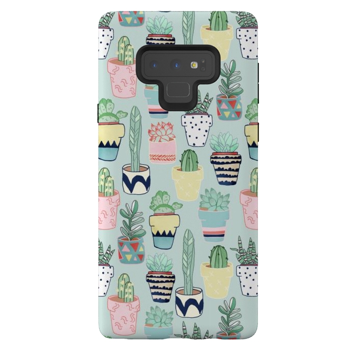 Galaxy Note 9 StrongFit Cute Cacti In Pots on Mint Green by Tangerine-Tane