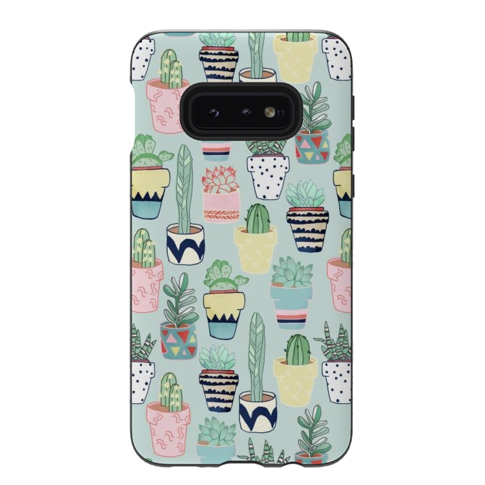 Galaxy S10e StrongFit Cute Cacti In Pots on Mint Green by Tangerine-Tane