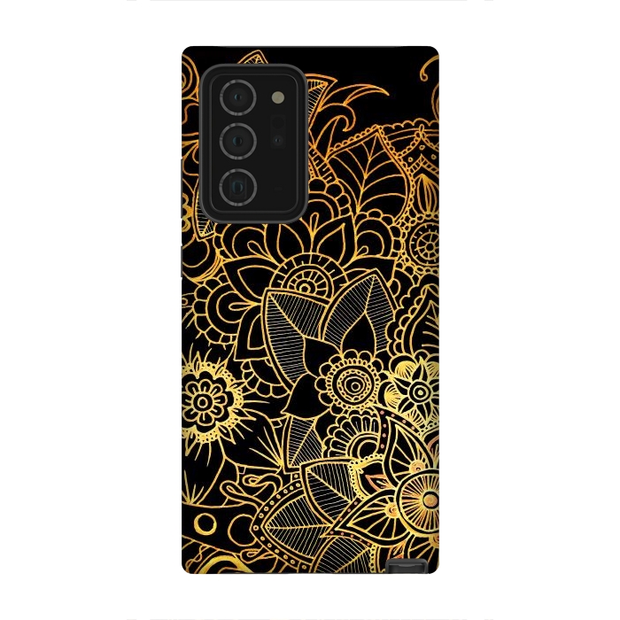Galaxy Note 20 Ultra StrongFit Floral Doodle Gold G523 by Medusa GraphicArt