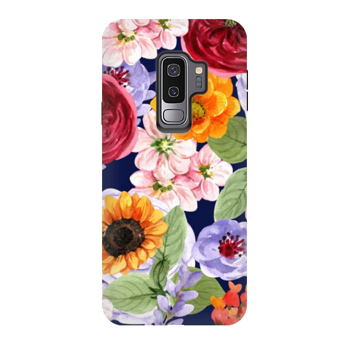 Galaxy S9 plus StrongFit ORANGE PINK FLORAL PATTERN by MALLIKA