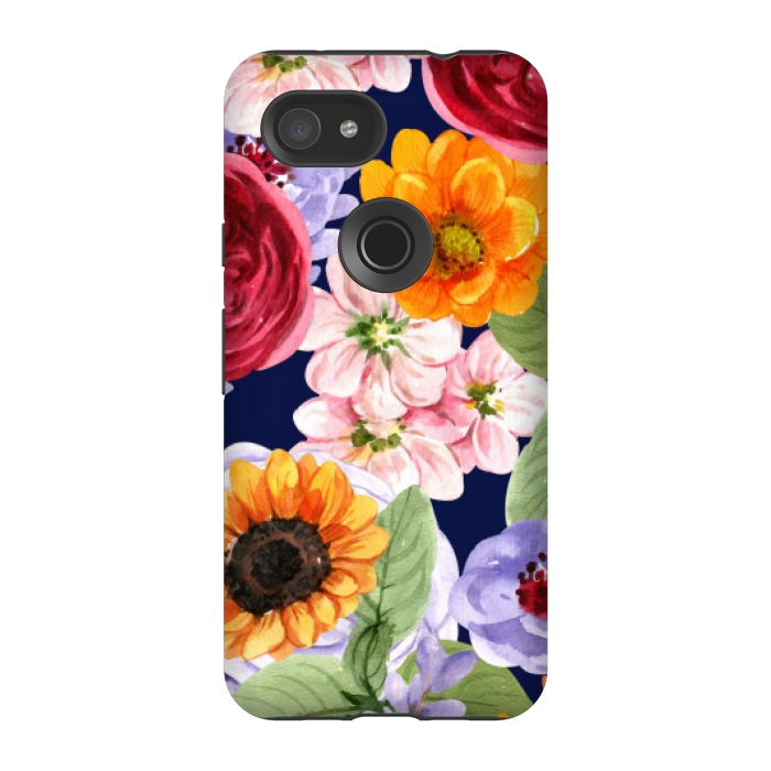 Pixel 3A StrongFit ORANGE PINK FLORAL PATTERN by MALLIKA