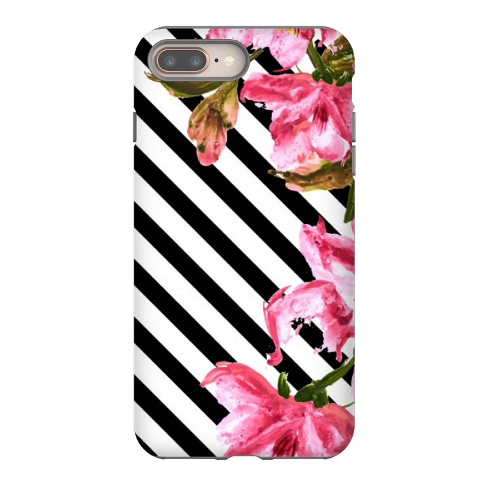 iPhone 7 plus StrongFit stripes pink tropical pattern by MALLIKA
